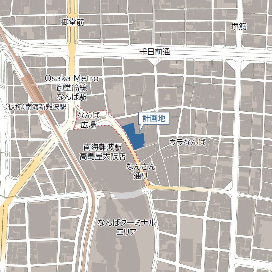 計画地の位置(なんば広場・なんさん通りに面する)